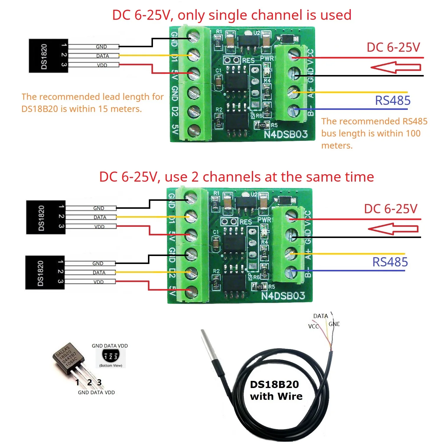 Ds18B20 Temperature Sensor - -55 ~ + 125C DS18B20 센서