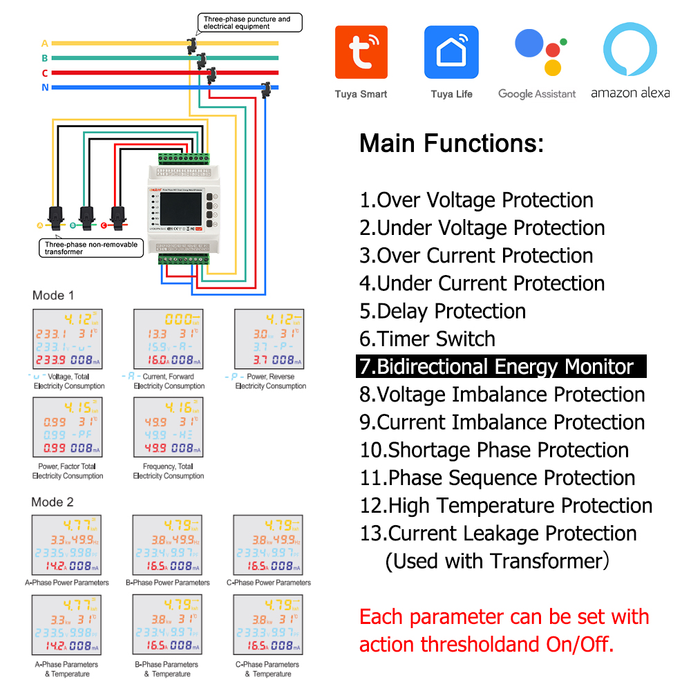 투야 와이파이 스마트 변압기 3상 계량기, 과전류 과부 - Diy Electronics Store 리뷰 및 가격